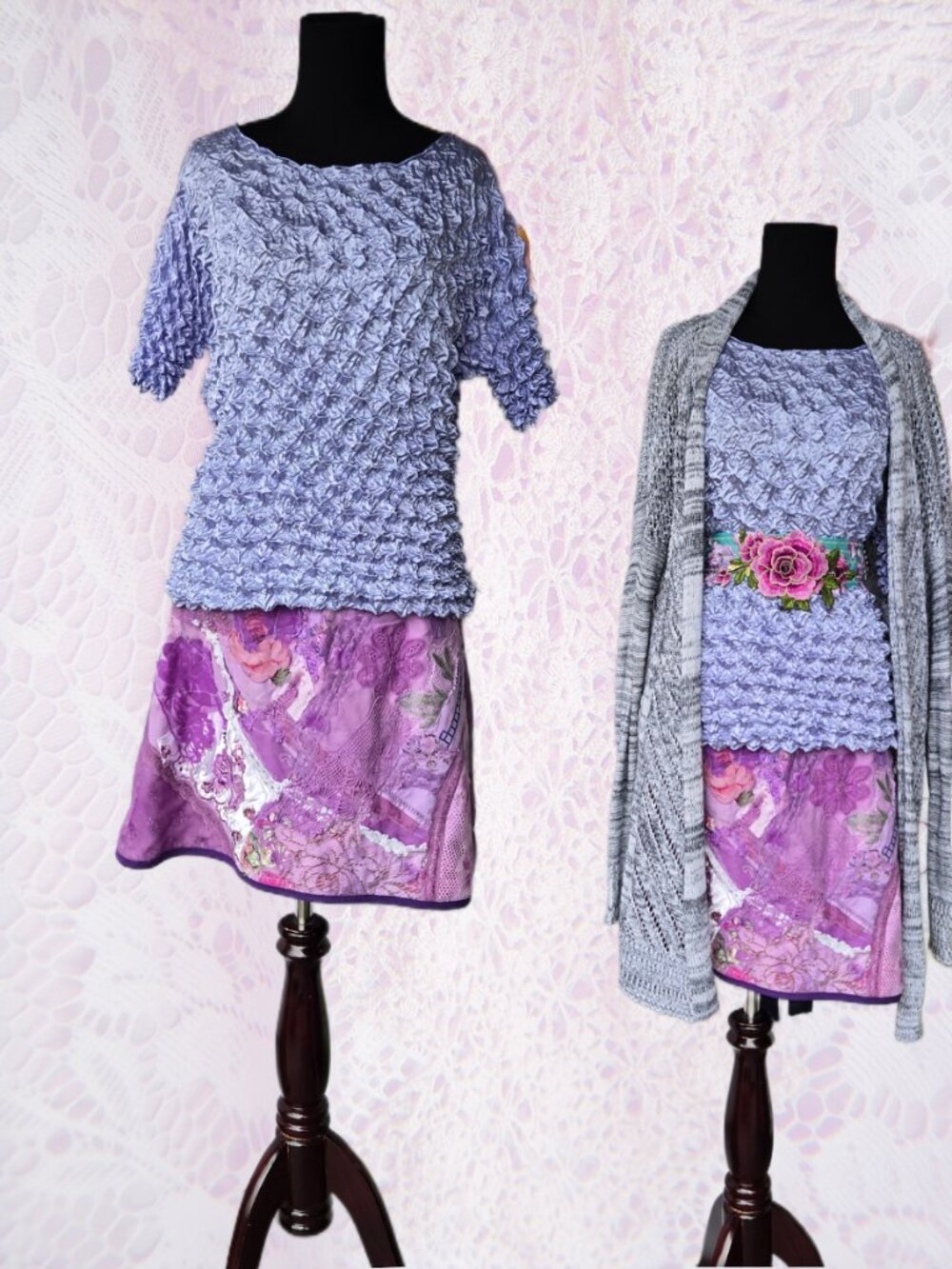 💜 Y2K Vintage Lilac “Popcorn” Crinkle Bubble-Top Periwinkle Fairycore Indie